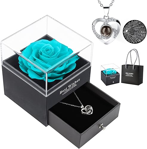 Rosa real preservada con collar regalo de flor eterna de rosa para mujer regalo de temporada de graduación caja de regalo de rosa hecha a mano caja