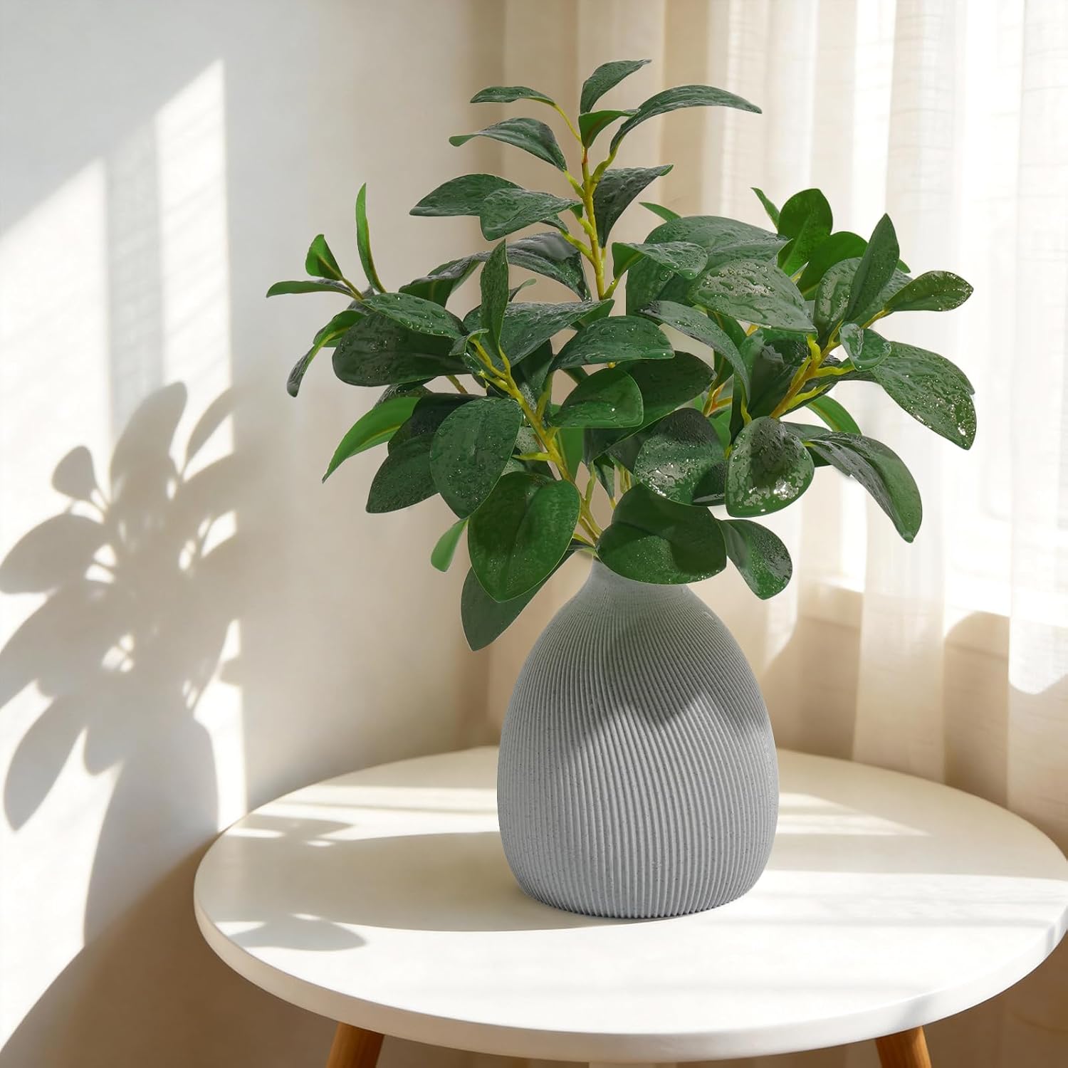 Cikuco 16.5" Artificial Eucalyptus Stems Potted Plant Faux Desk Plants,Real-Touch Greenery Stems with Vase, Fake Potted Plant for Farmhouse Home Office Decor