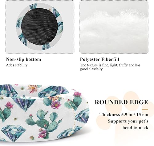 Miniatura 5 de Pet Dog Beds Removable & Washable Fluffy Orthopedic Dog Bed for Medium Size Pets Supplies S Diamonds with Flowers Cactus