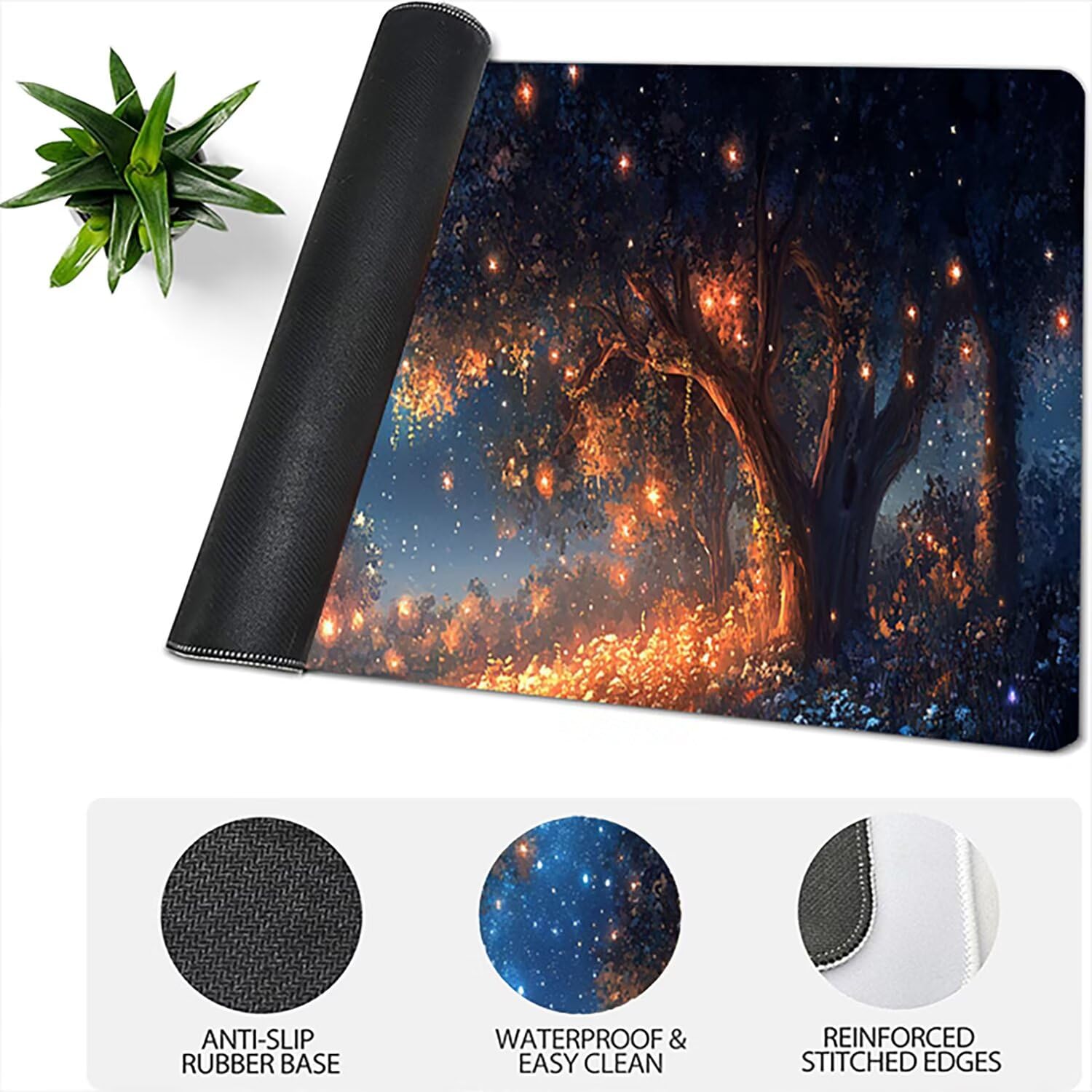 Lejnlnng Tapis de Souris XXL - 120x60cm - Forêt Grand Gamer Mouse Pad, Paysage XL Tapis de Bureau en Caoutchouc Antidérapante, Imperméable Mousepad Haute précision et Vitesse Base JL-8142