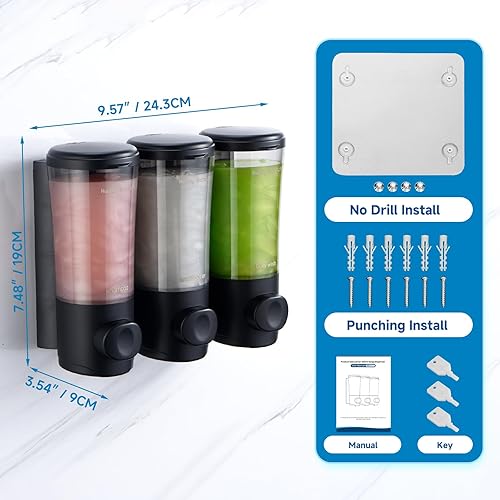 Miniatura 7 de Dispensador de champú y acondicionador, dispensador de jabón de ducha sin taladro, dispensador de ducha montado en la pared, dispensador de ducha de