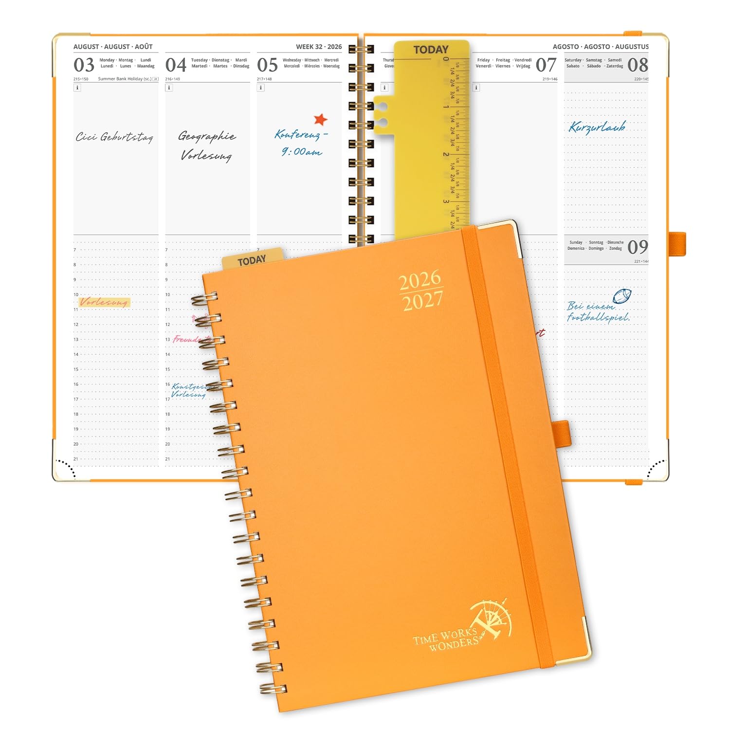 POPRUN Kalender 2026 2027 Buchkalender Ringbuch mit Hardcover, ca. A4 (26,5 x 21,5 cm), 17-Monate-Terminplaner (Aug.2026-Dez.2027), Wochenplaner 2026 2027