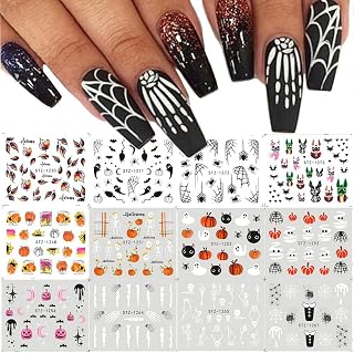 12 Sheet Halloween Nail Art Stickers Water Transfer Nail Decals with Pumpkin Skull Spider Web Ghost Nail Designs Water Decals Manicure Accessories for Women Nail Decorations