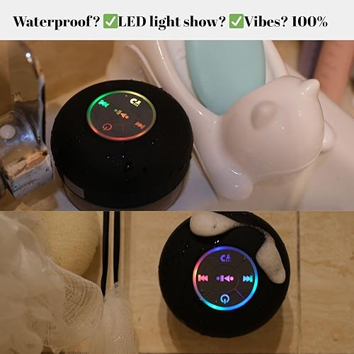 Miniatura 6 de Altavoz de ducha Bluetooth con LED  Mini altavoz inalámbrico portátil con micrófono y ventosa, IPX4 resistente al agua para ducha, viajes, piscina,
