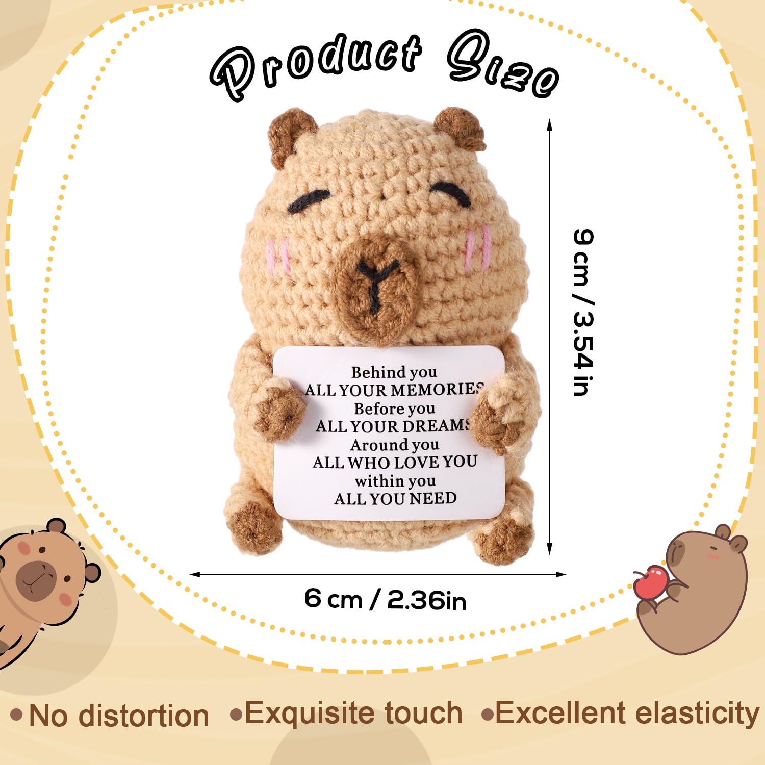 Mini Carpincho De Ganchillo Positivo - Juguete De Punto Con Tarjeta Motivacional, 10.6x5.7 Cm, Regalo Emotivo