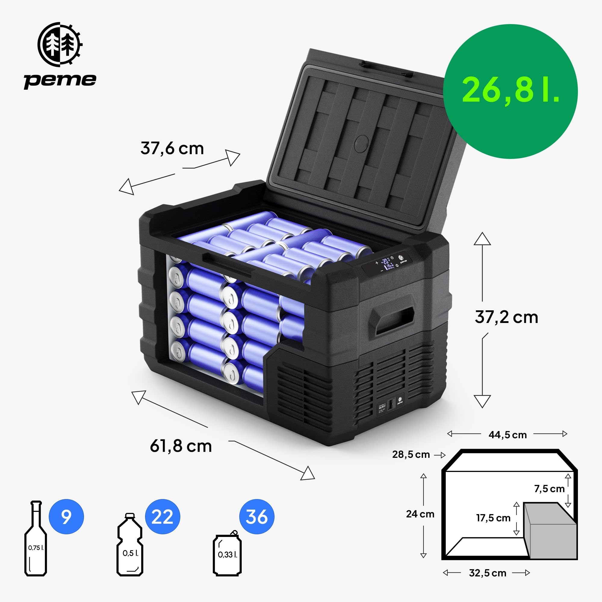 peme Frigorifero Portatile Elettrico Congelatore Frigo Campeggio Auto 12v 24 220v 240 Compressore per Camper Freezer Ricaricabile Congelatori Viaggio Refrigeratore Escursione
