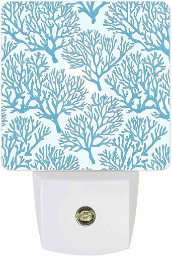 Coral Theme Plug-in LED Night Lights Blue Ocean Summer Auto Dusk-to-Dawn Sensor for Bedroom, Bathroom, Kitchen, Nursery, Hallway, Stairs, Wall Home Decor