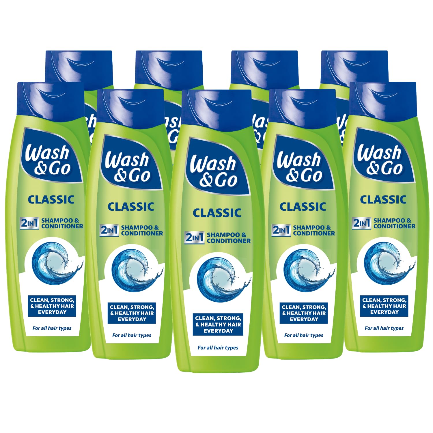 Wash & Go Classic 2in1 Shampoo and Conditioner- 290ml (Pack of 9 Bottles)
