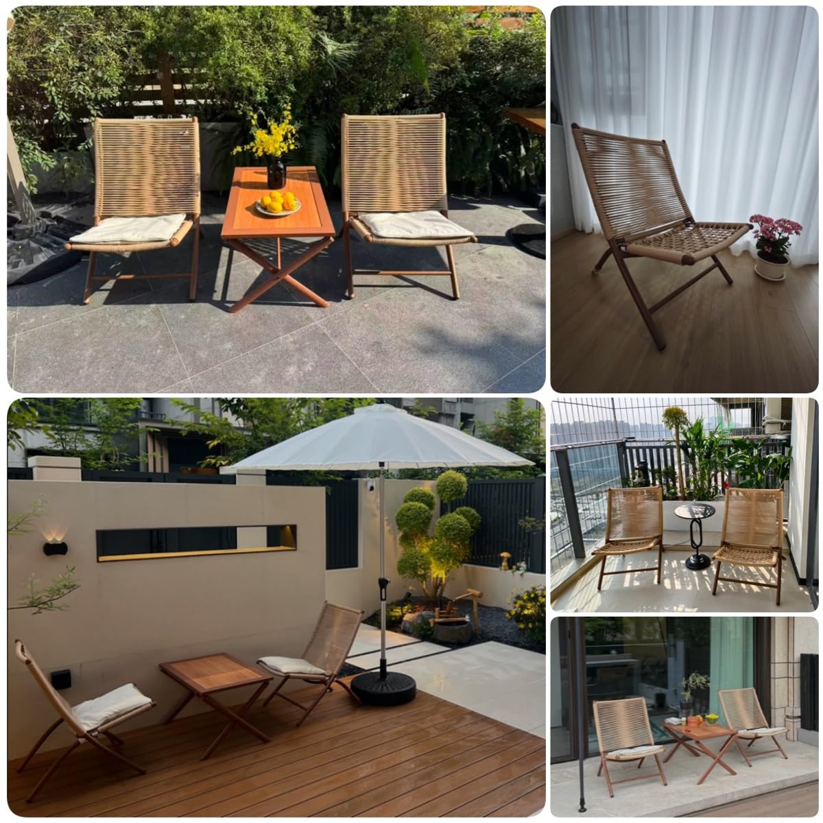 Set Bistrot Pieghevole da Esterno in 3 Pezzi, Mobili Resistenti alle Intemperie con 2 Sedie Lounge Pieghevoli e Tavolino, Cuscini Morbidi, Ideale per Giardino, Patio e Cortile