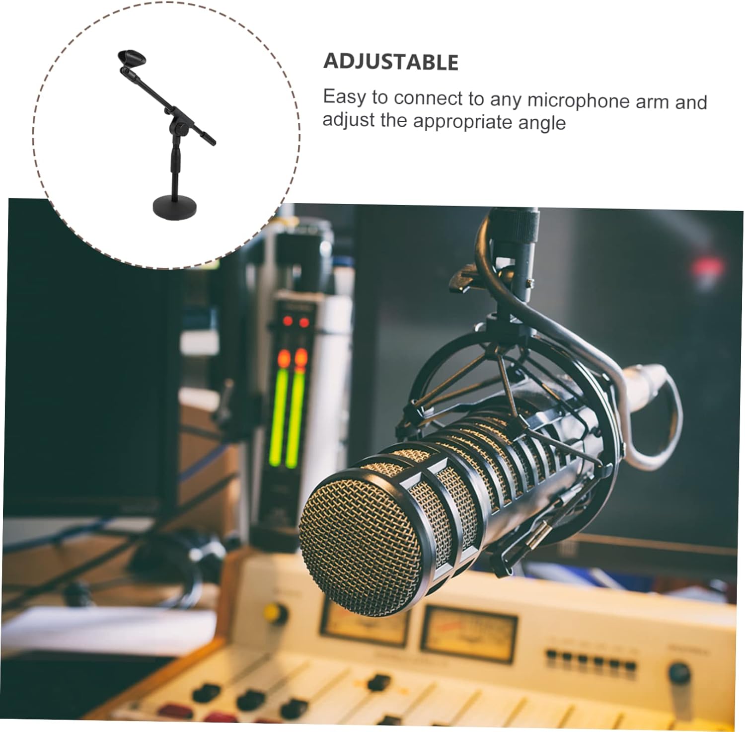 BESPORTBLE Adjustable Microphone Stand Weighted Base Height Adjustable Table Mic Rack for Desktop Use Compatible XLR and USB Microphones
