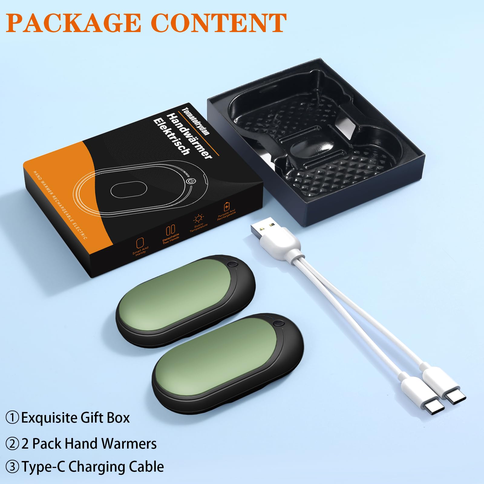 Calentador de Manos Recargable 2 Piezas,2 en 1 6000mAh Batería Calentador Portatil Electrico Calentador Manos de Bolsillo,3 Niveles de Calor,para Navidad/Camping Senderismo