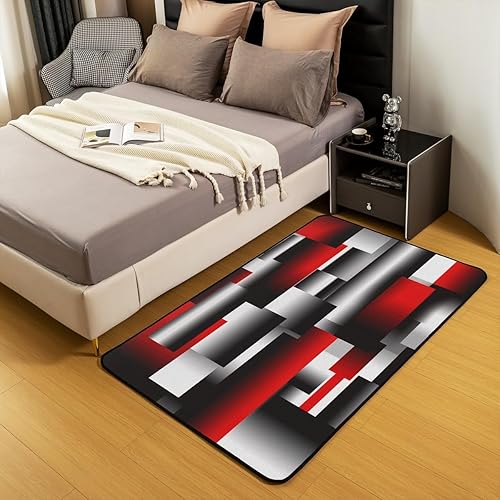 Miniatura 5 de jejeloiu Alfombra geométrica negra y roja de 5 x 7 pulgadas, diseño 3D, arte abstracto, para sala de estar, dormitorio, geometría, rectangular,