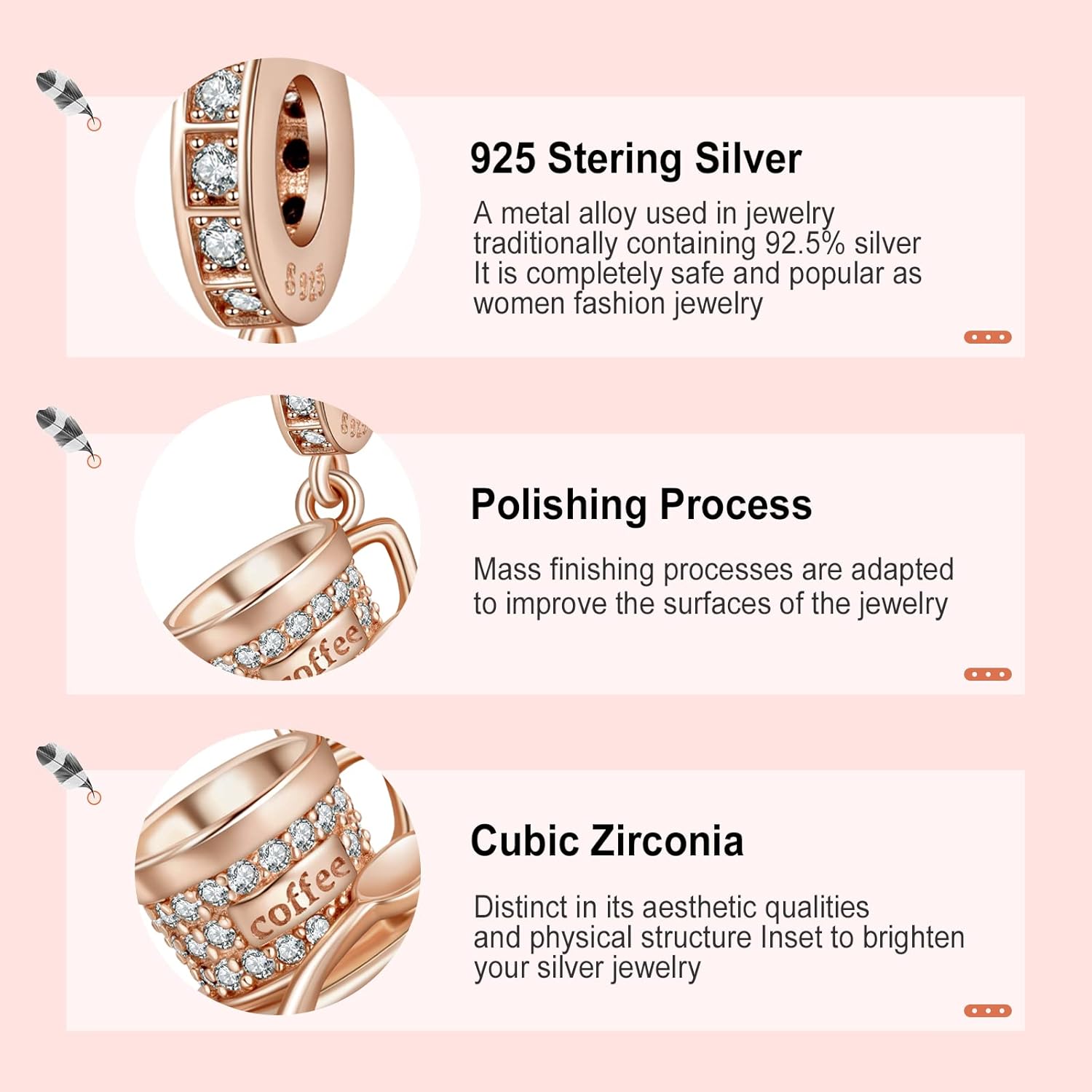 Annmors Rose Gold Charms for Bracelets 925 Sterling Silver Dangle for Women Bracelet & Necklace Pendant - Image 4