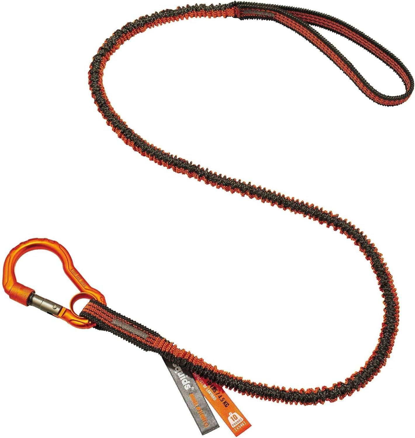 Ergodyne Squids 3100F(x) Shock Absorbing Tool Lanyard - 10lb Capacity, ANSI/ISEA 121 Approved, Carabiner & Loop, Gray