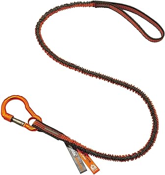 Ergodyne Squids 3100Fx Tool Lanyard ، امتصاص الصدمات مع Carabiner ذاتية الغلق ونهاية الحلقة ، سعة وزن الأداة 10 رطل ، قياسي ، رمادي