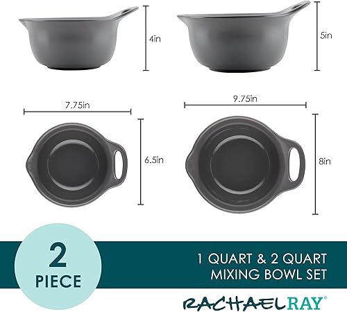 Miniatura 2 de Rachael Ray Ceramics - Juego de cuencos para mezclar con boquilla de vertido, 1 cuarto de galón y 2 cuartos de galón, color gris oscuro