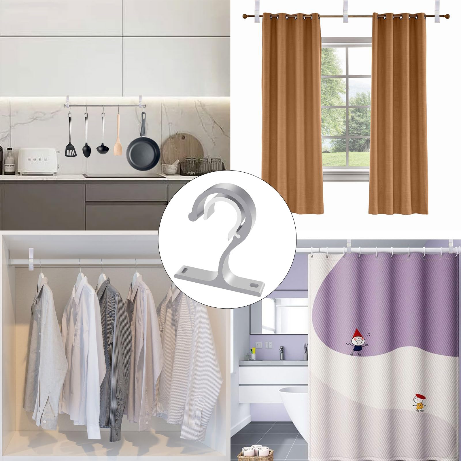 Kowibcl Supporti Per Asta Tenda In Metallo Bianco, 2 Staffe Da Parete Per Aste Diametro 2.5 Cm, Con Viti E Tasselli - 3
