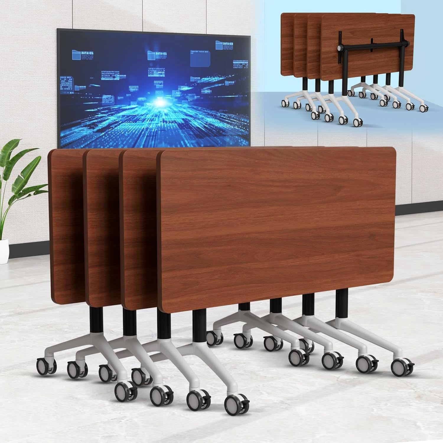 6-8 Person Conference Table Folding Conference Table for Office,Training, Seminar,Schools Modern Wood Conference Meeting Room Table Large Rectangular Conference Room Tables (4, Walnut 2, 47in)