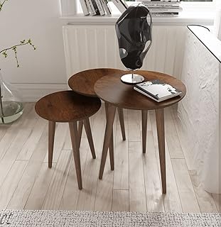 Set Of 3 Coffee Tables Wooden Side End Table Lamp Stand Nesting Nest Tables Set (Round)