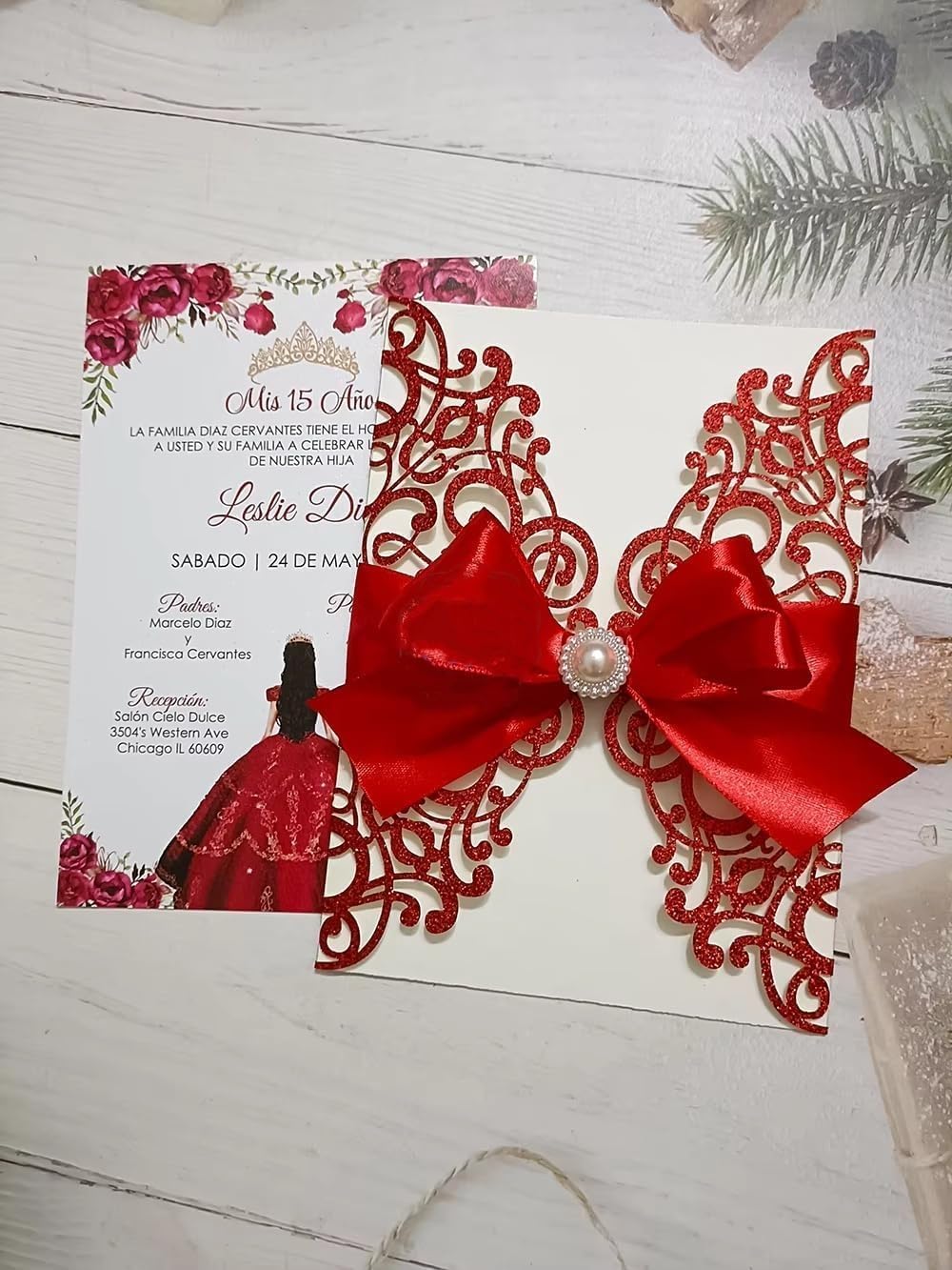 50sets Exquisite Glitter Red birthday party wedding invitation cards 15th quince invitations blessing card