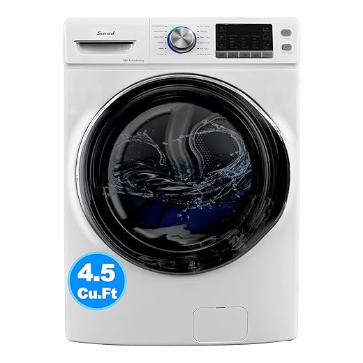 Smad 27 in. 4.5 Cu. Ft. Front Load Washing Machine with Quiet Inverter Motor, Steam and Water Plus Functions, Quick Wash, 12 Washing Cycles, 120V, White
