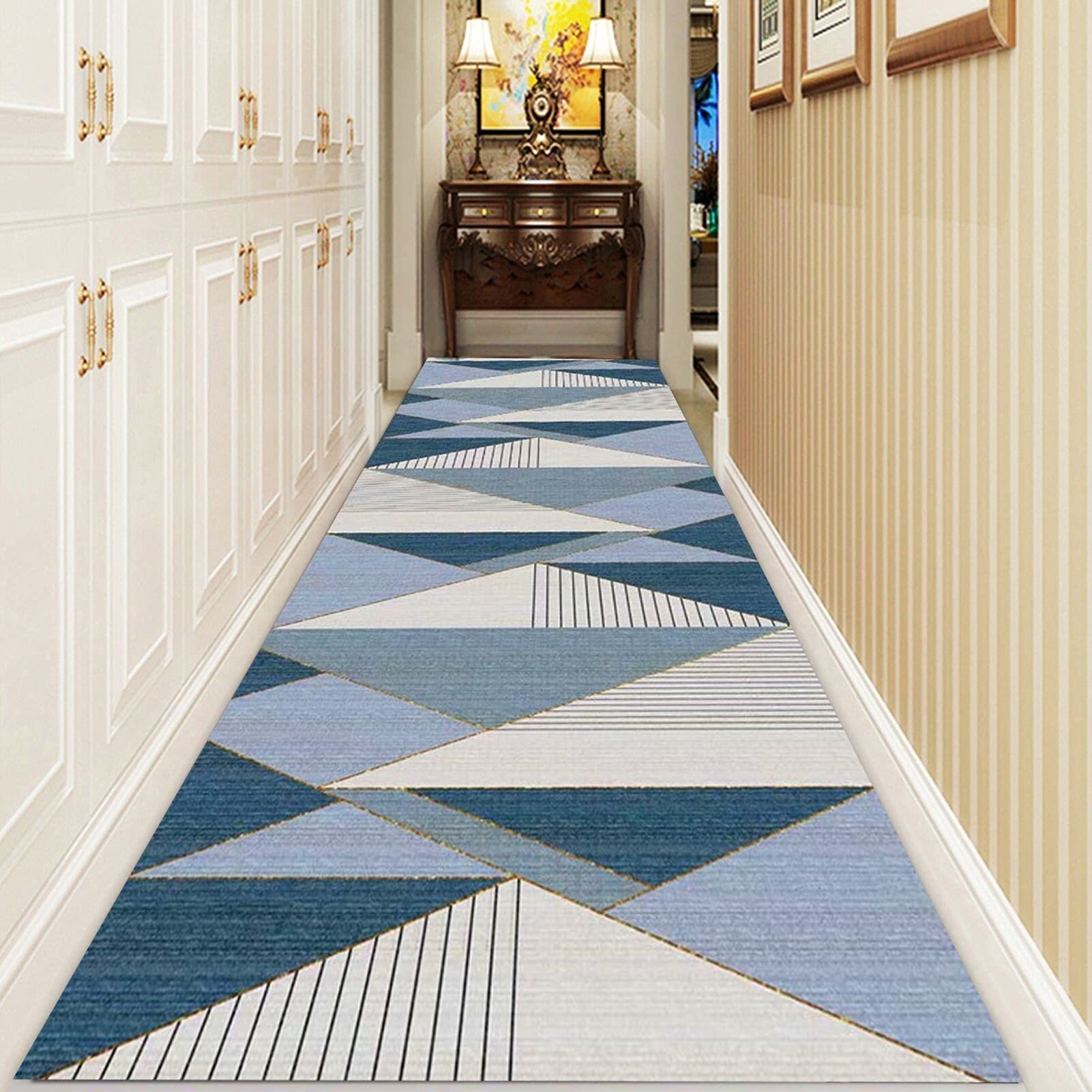 Produktbild von Moderner Flur-Runner-Teppich, Lange Teppiche Läufer Für Den Eingangstreppen Hall-Korridor-Treppen, Länge 1m / 1,5m / 2m / 2,5m / 3m / 3,5m / 4m / 4,5m / 5m / 5,5m / 6m - Schwarz/golden