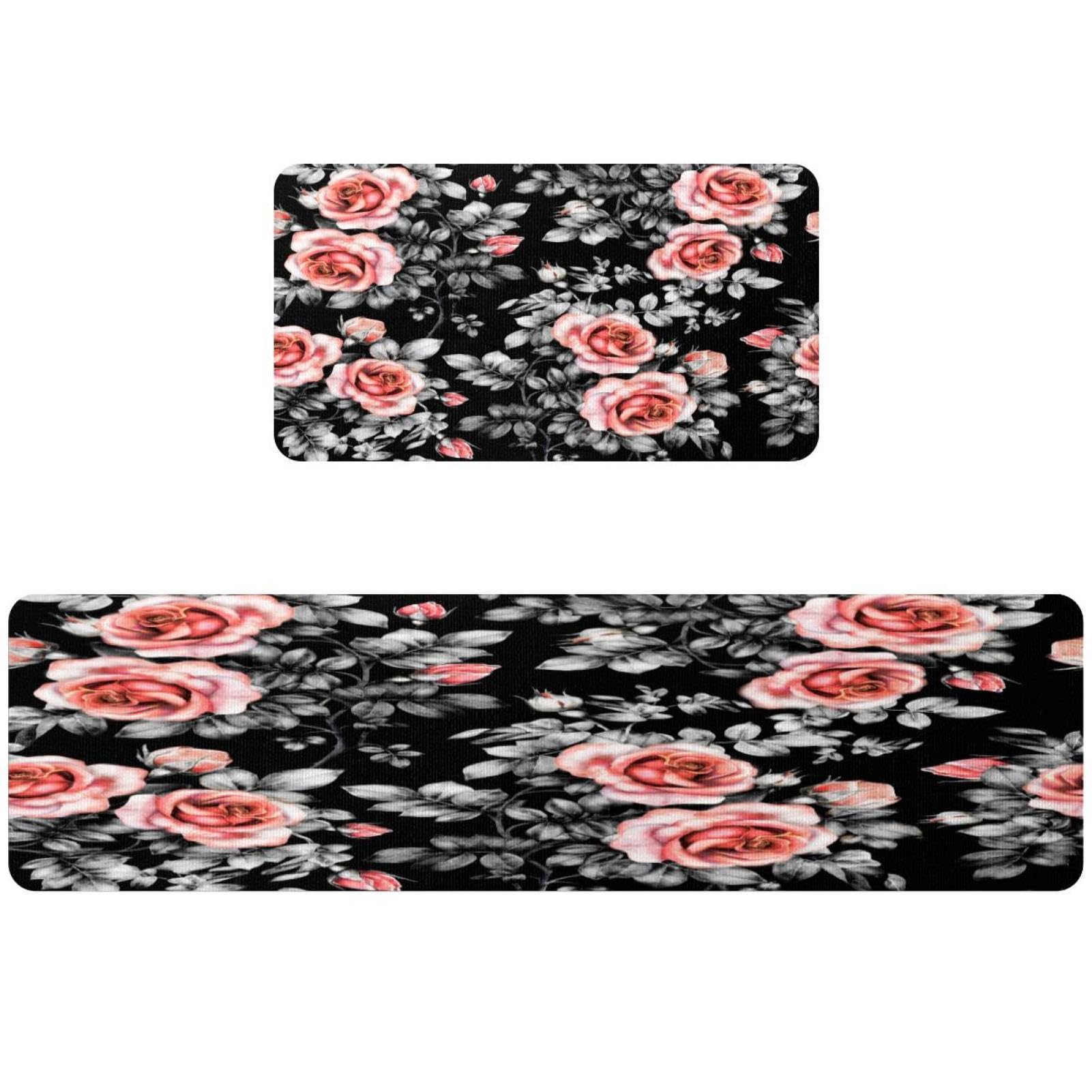 Tapete de cocina antideslizante y lavable con diseño absorbente de rosas vintage