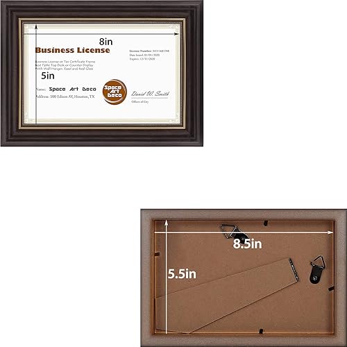 Miniatura 4 de Space Art Deco, Marco de licencia comercial de 5.5 x 8.5 pulgadas para certificado de 5.5 x 8.5, perchas de pared de vidrio templado o soporte de