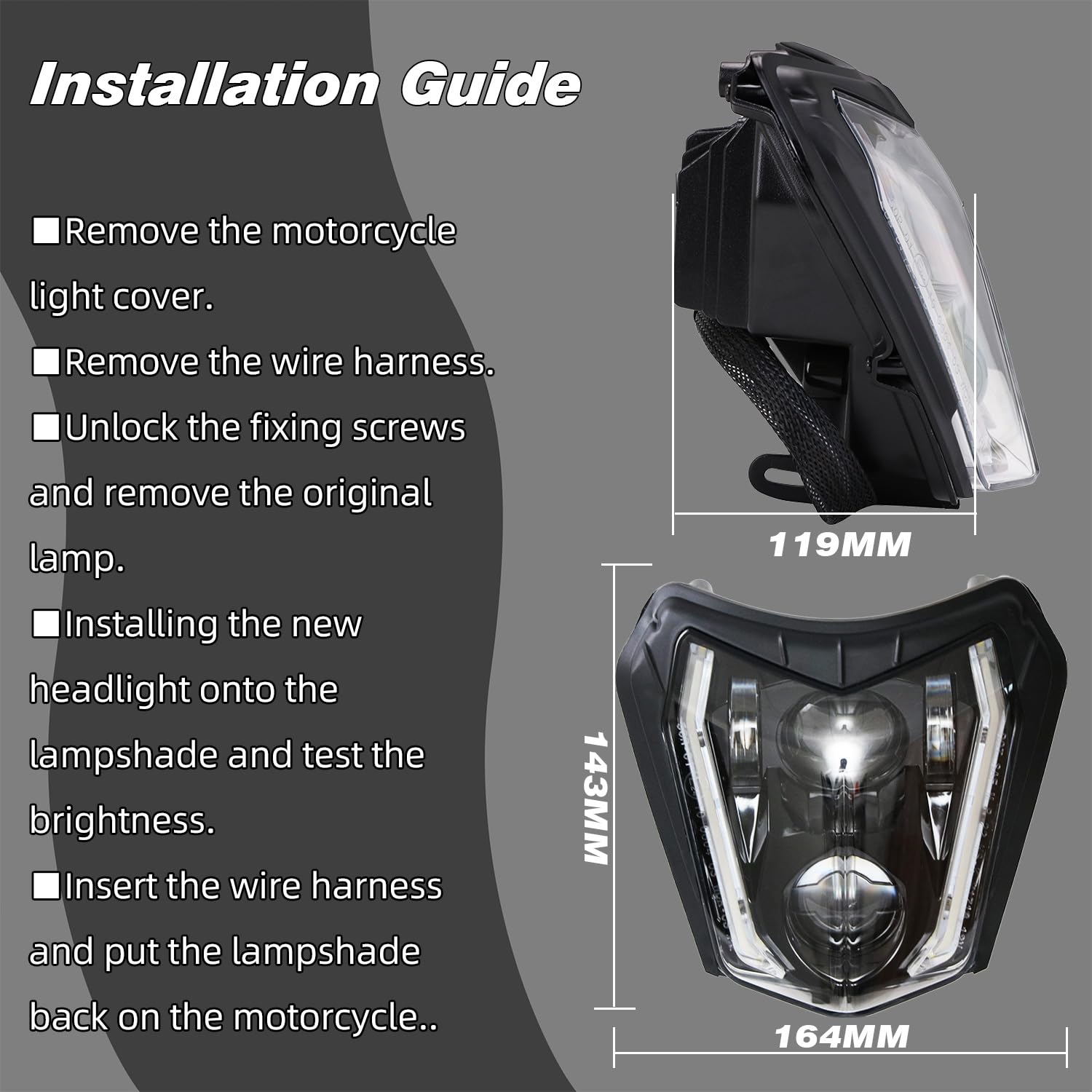JFG RACING Reflektor motocyklowy, przedni reflektor motocyklowy, maska owiewki do Dirt Bike Motocross Enduro Supermoto
