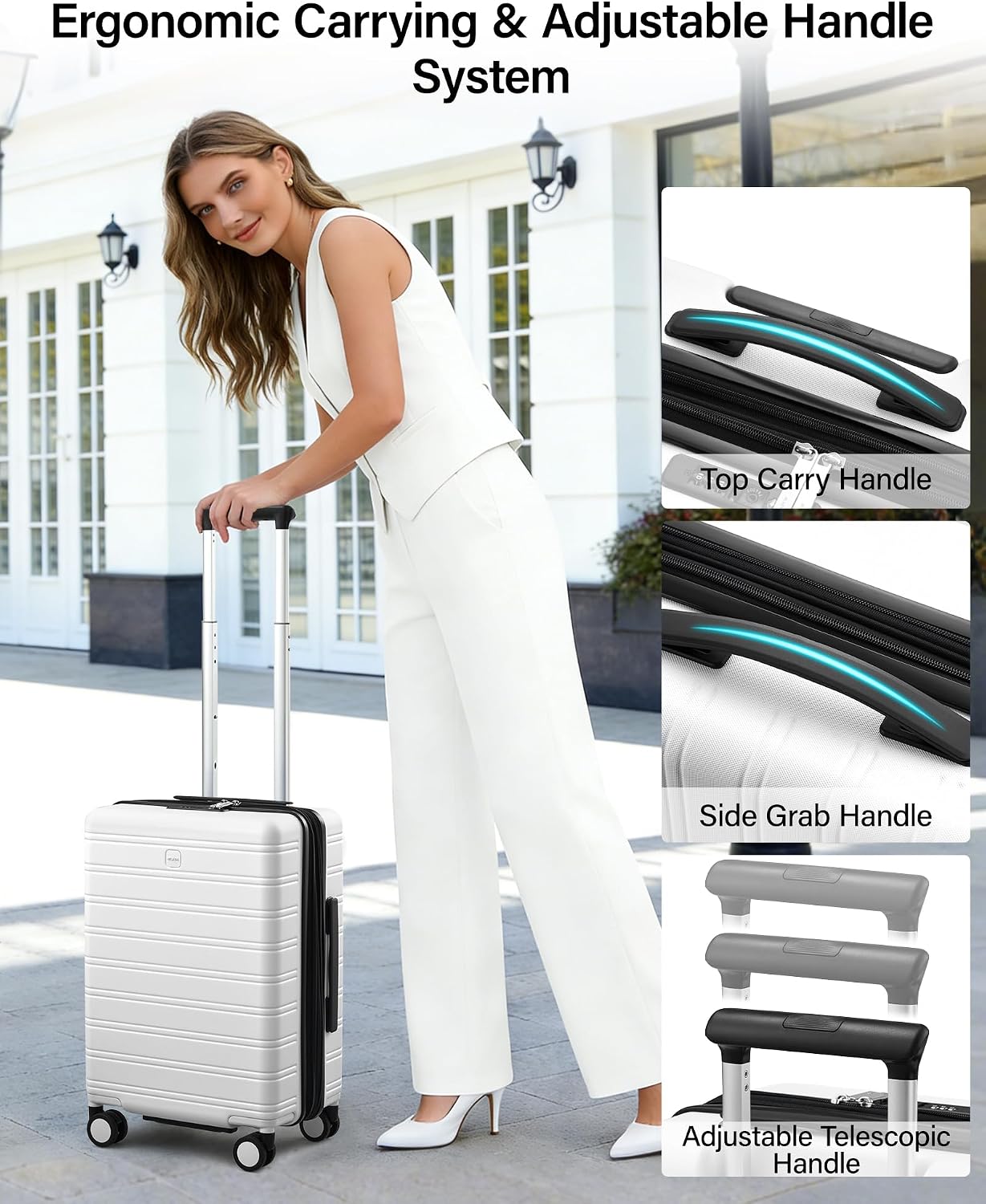 MILADA 28 Inch Large Expandable Checked Luggage with 8 Spinner Wheels, Hardshell Suitcase with TSA Lock, Lightweight Durable PC Shell, Airline-Approved for Extended Travel, White
