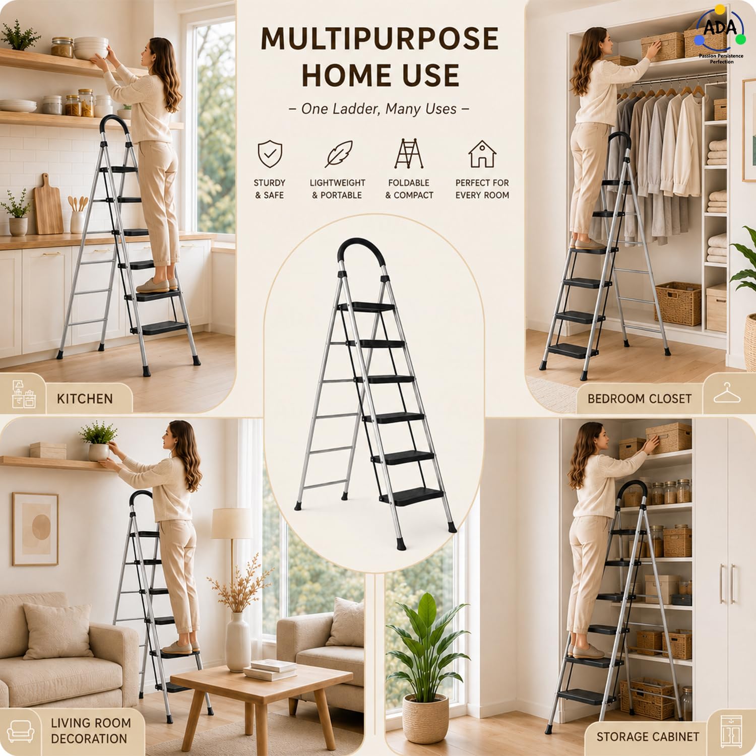 ADA Premium 6 Step Ladder - Heavy Duty & Foldable -6