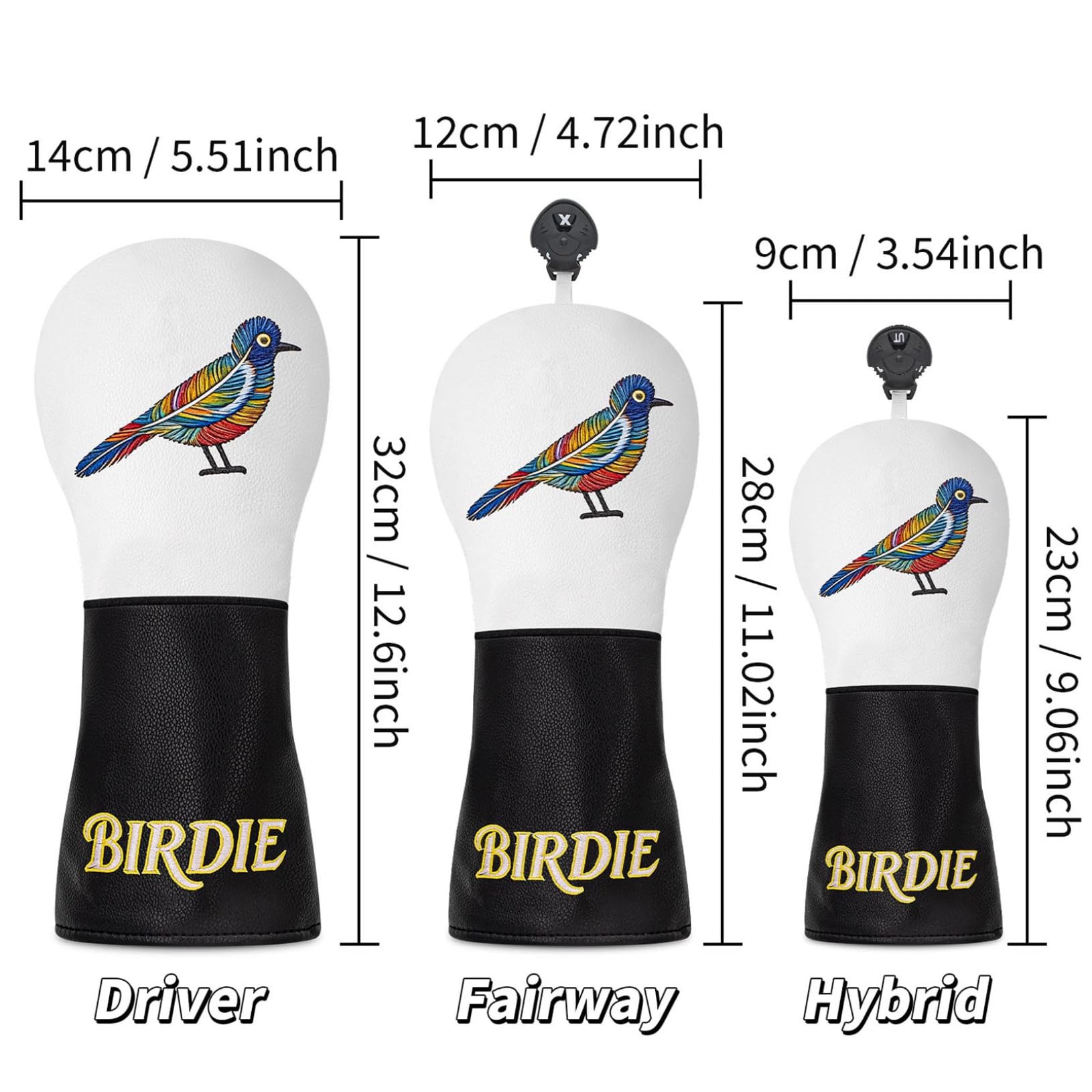 Bunte Vogelmuster Golfschlägerhauben, Bestickt Leder Wasserdicht Golf Headcover Für Holzschläger