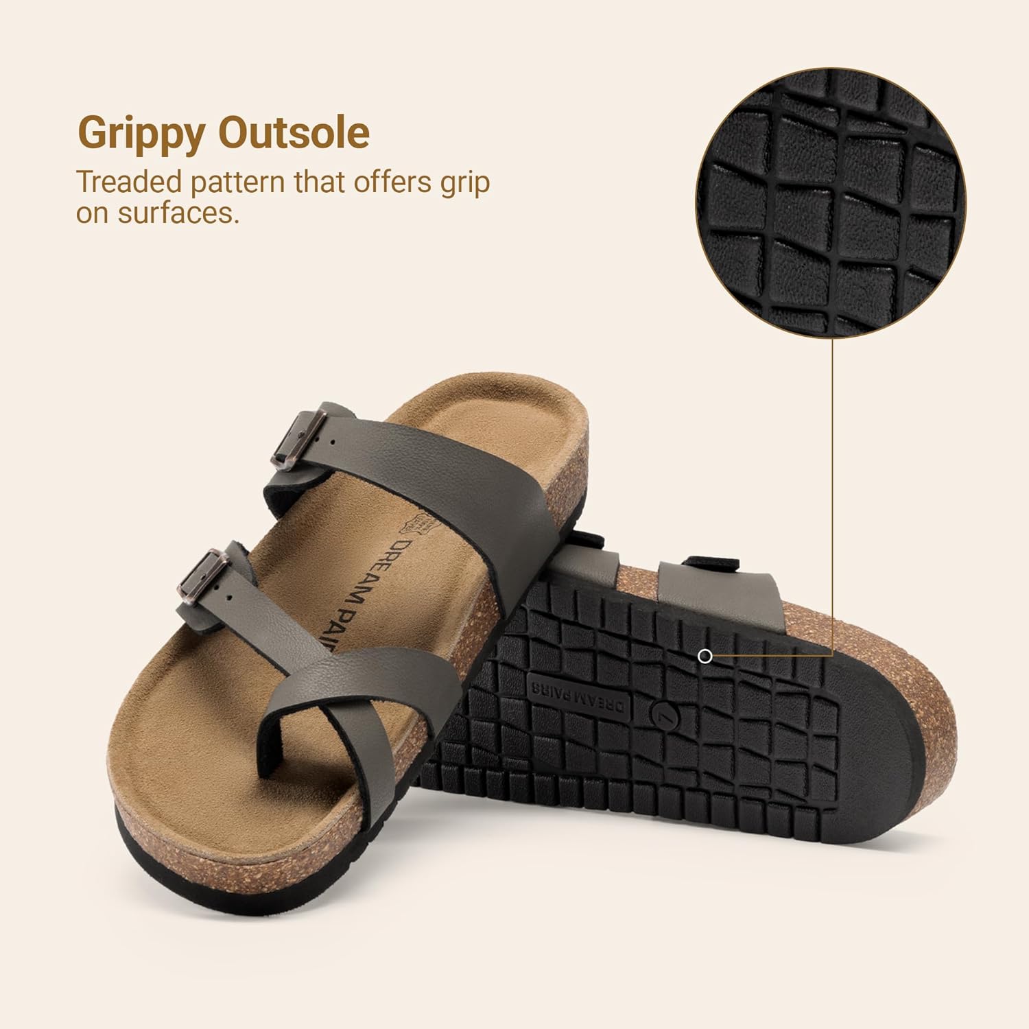 DREAM PAIRS Women's Comfortable Cork Sandals Suede Leather Insole Slides Arch Support Walking Sandals - Image 6