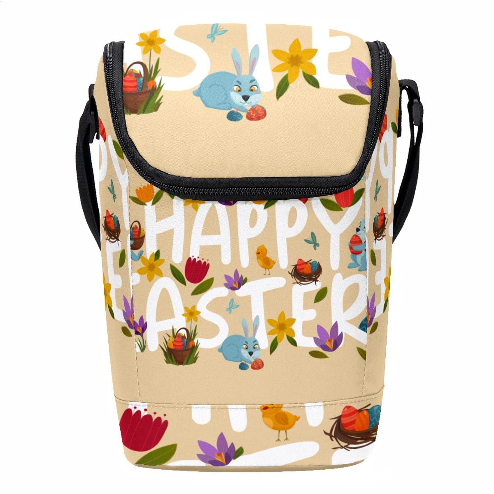 Lonchera grande con diseño floral de Pascua y correa ajustable reforzada
