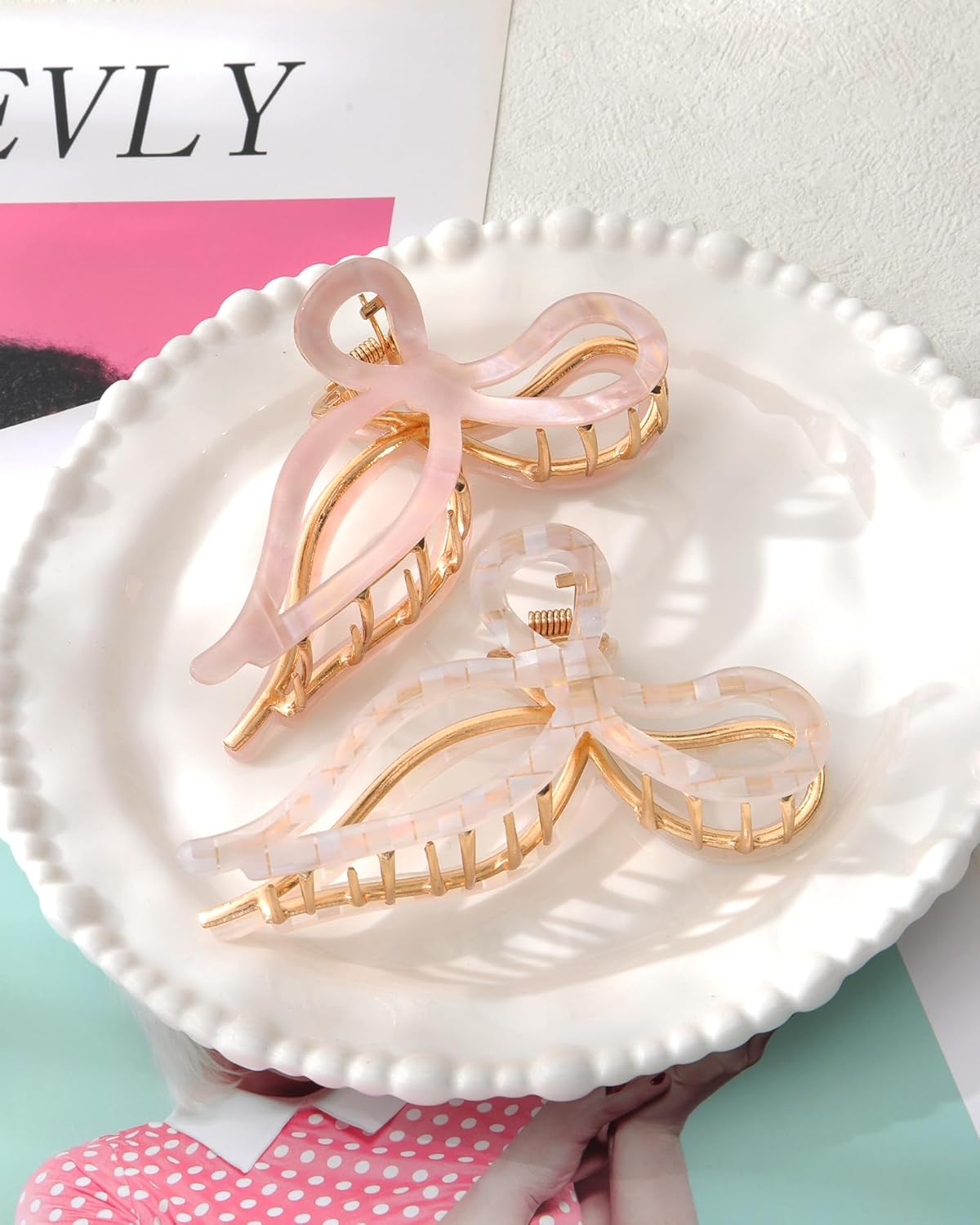 WELROG 2 Pack Metal Bow Claw Clips - Non-Slip Hair Claw Clips for Women,Elegant Large Hair Clip for Thin and Thick Hair (Gold) - Image 7