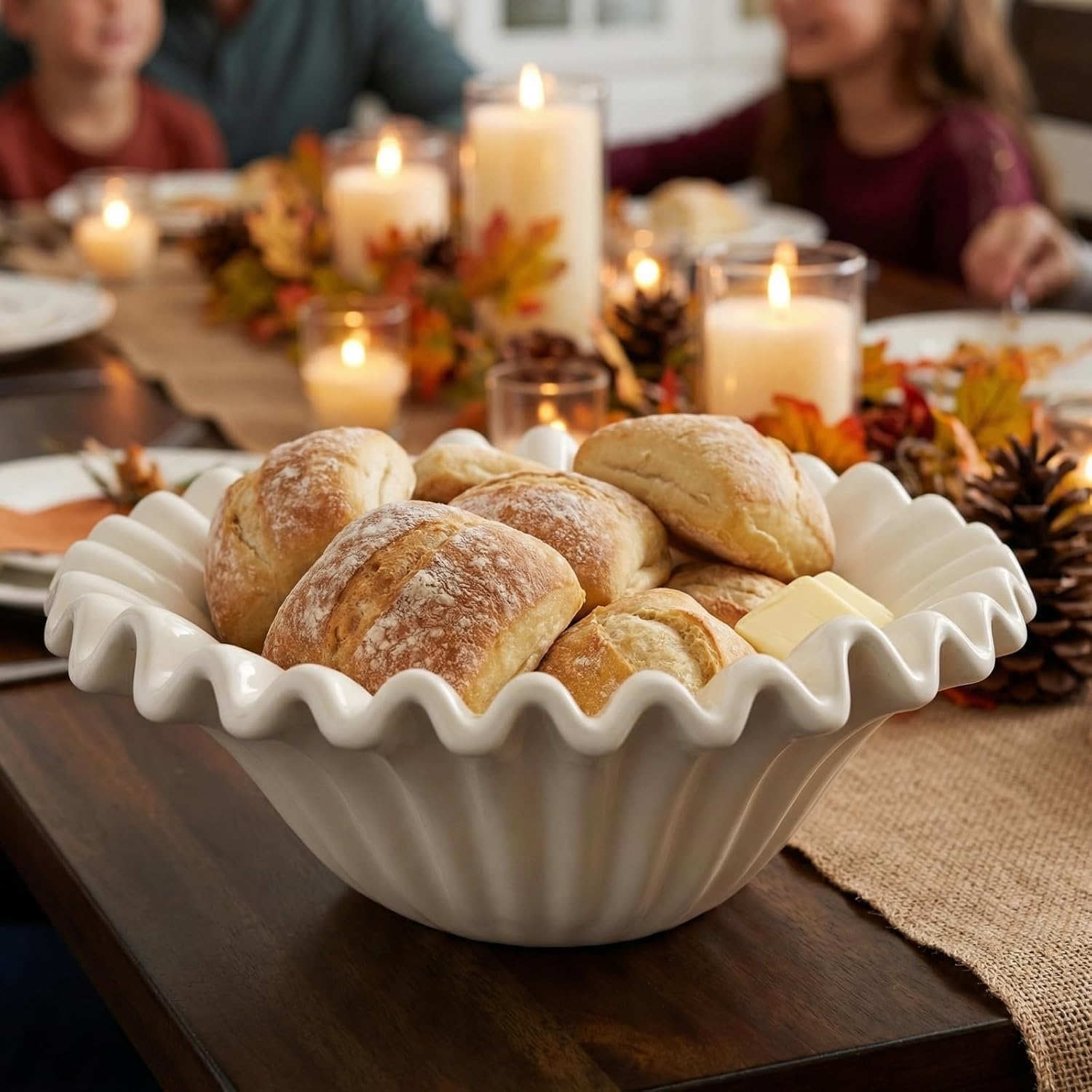 Large Decorative Bowl, 10 Inch White Ceramic Fruit Bowl