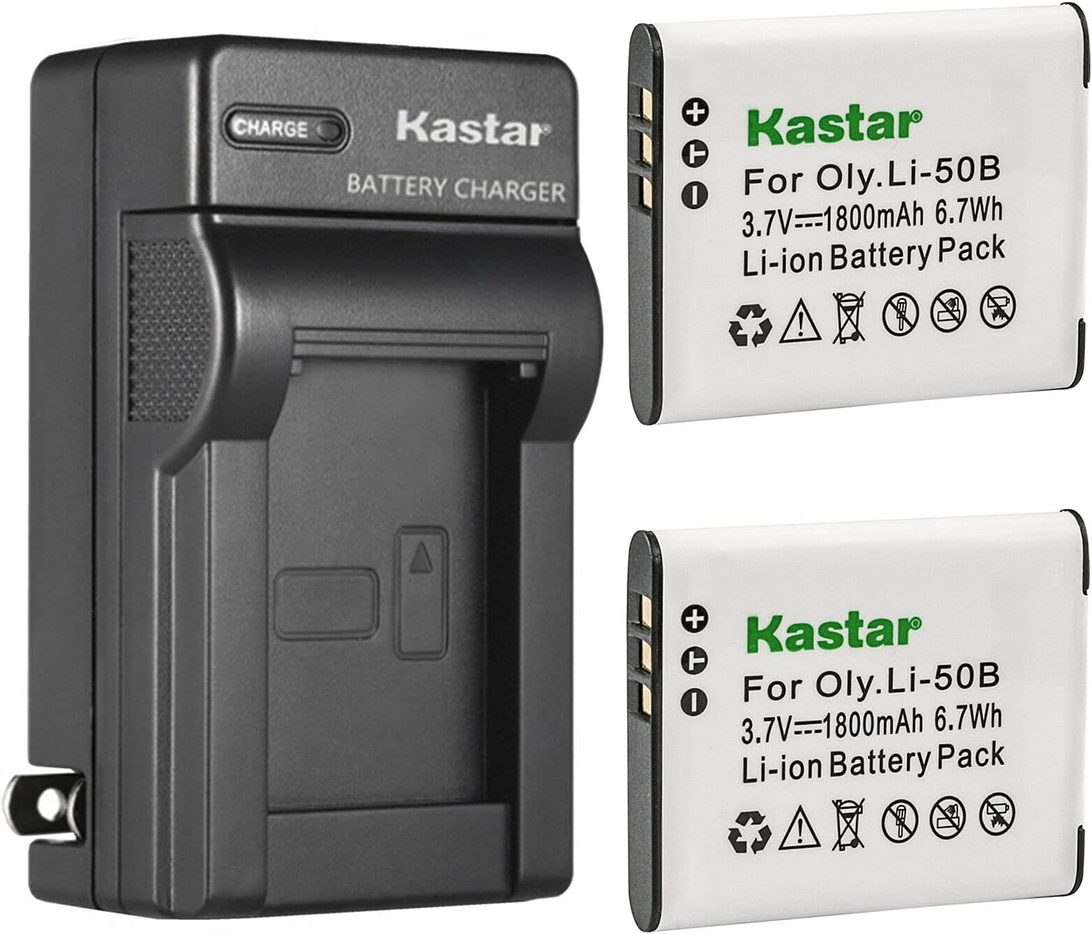 2-Pack Battery and AC Wall Charger Replacement for Olympus Li-50B Traveller SH-25MR, SP-720UZ, SP-800, SP-800UZ, SP-810, SP-810UZ, SP-815UZ, Stylus 1010, Stylus 1020, Stylus 1030SW, Stylus 9000
