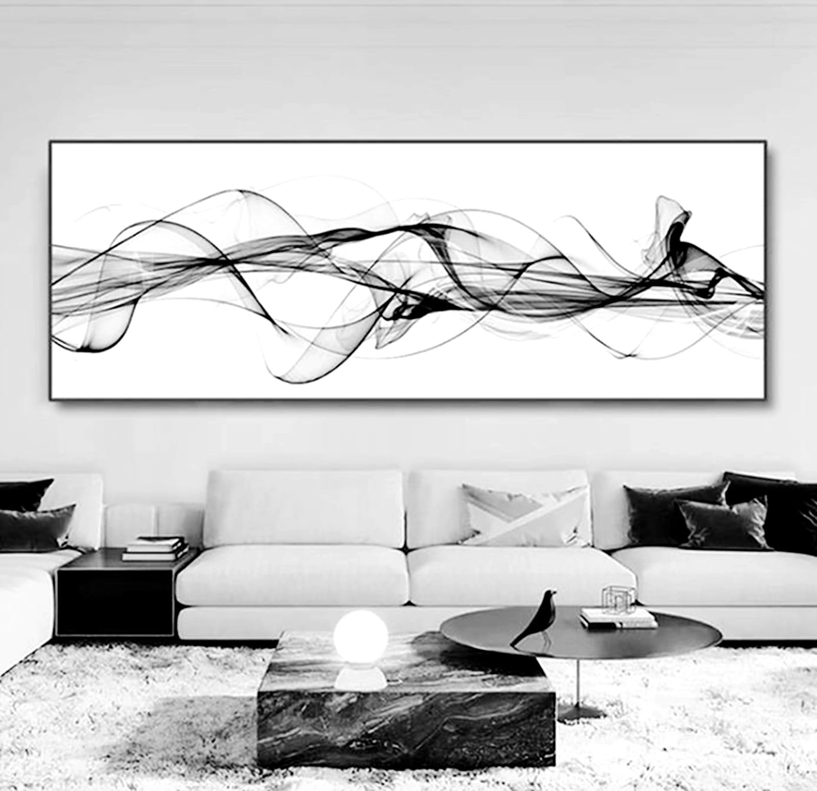 XMMPOT Abstrakte Wandkunst Auf Leinwand - Geometrisches Schwarz-Weiß Design Im Schwarzen Rahmen, 30,5 X 40,6 Cm