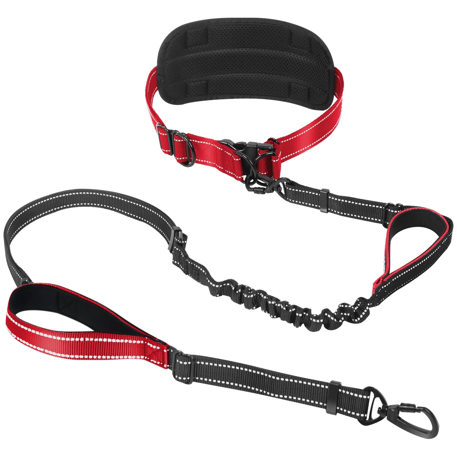 Laisse mains libres robuste pour chiens de grande et moyenne race, 1,8 à 2,4 m, réfléchissante, en nylon solide, avec large ceinture, double poignée rembourrée pour la marche, le jogging, la course à