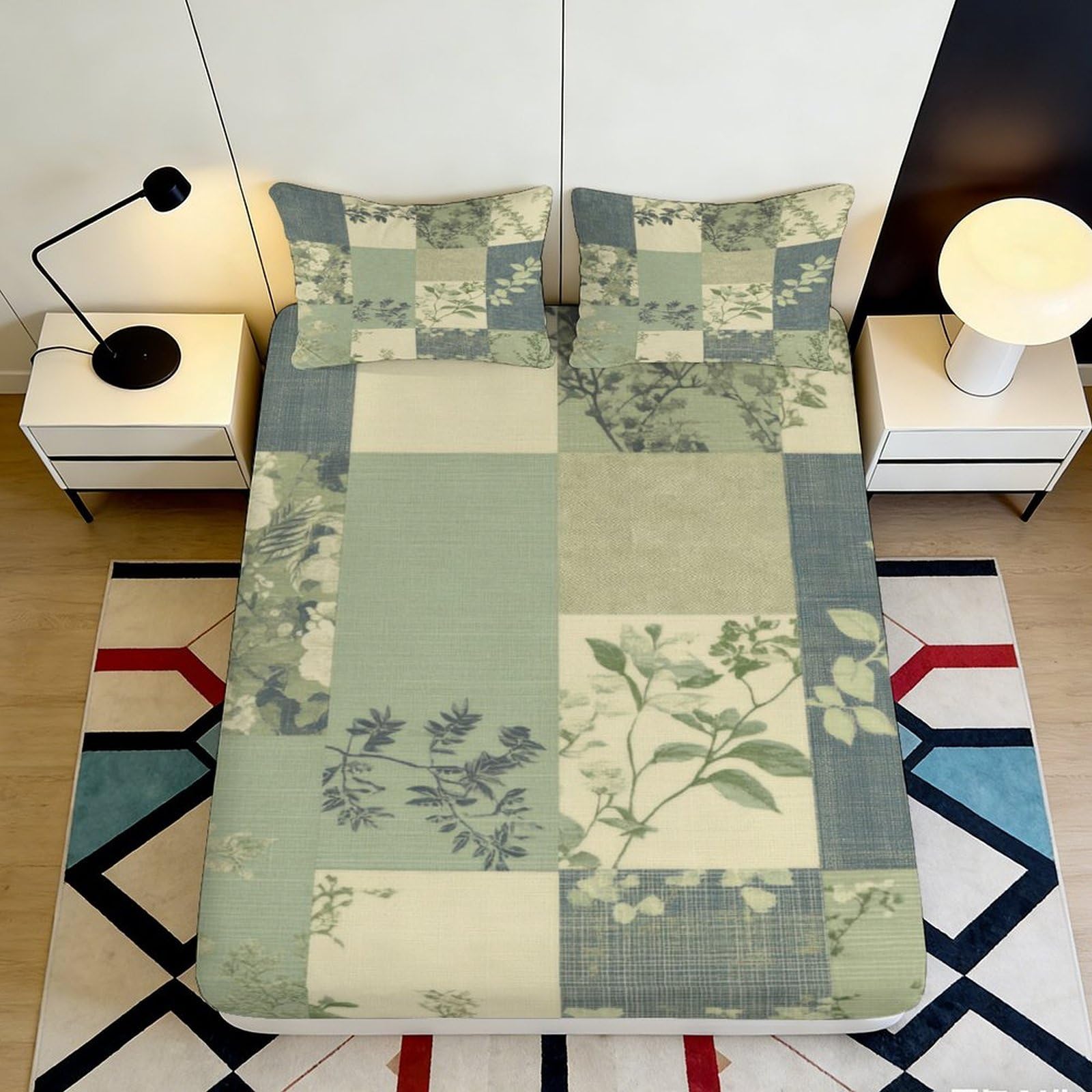 Uynsixtme Style-4 3D Printed Patchwork Botanical Fitted Sheet Microfiber Deep Pocket Non-Slip Bedroom Bedding Floral Mattress Fitted Cover Washable For Adults Teens 140X200x25cm