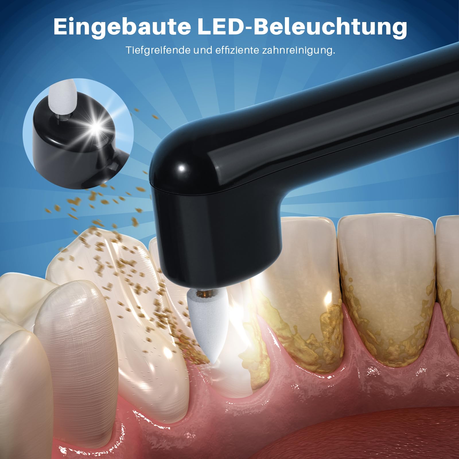 Morfone Set di sbiancamento dei denti, lucidatrice dentale con 5 modalità e 5 teste, set sbiancante per la pulizia dei denti, lucidatura, illuminante, luce LED USB-C IPX6 impermeabile