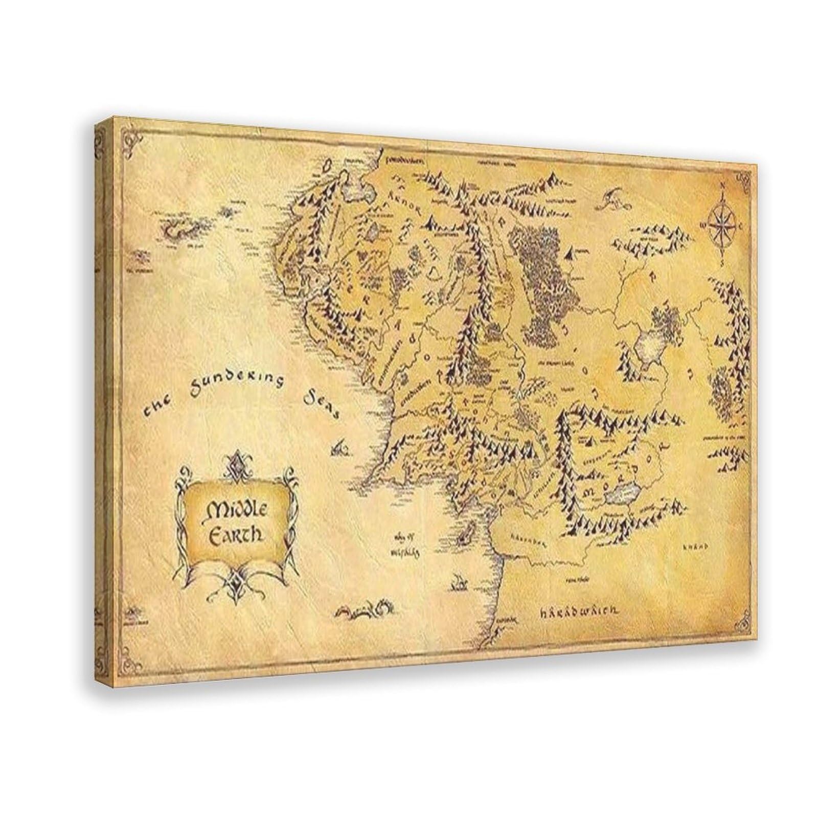 NCUDANK Vintage Middle-earth Map Canvas Poster Bedroom Decor Landscape Office Room Decor Gift 08x12inch(20x30cm)