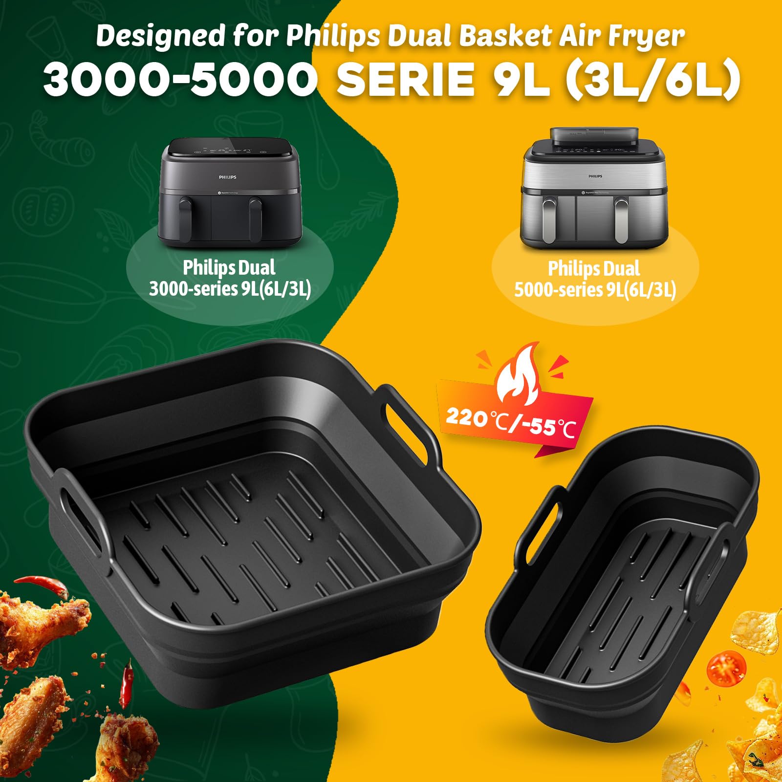 Akcesoria do frytkownicy na gorące powietrze do Philips Airfryer Dual Basket 3000-5000 seria 9 l (6 l/3 l), 15 sztuk silikonowych form do pieczenia Air Fryer Accessories, silikonowa forma do