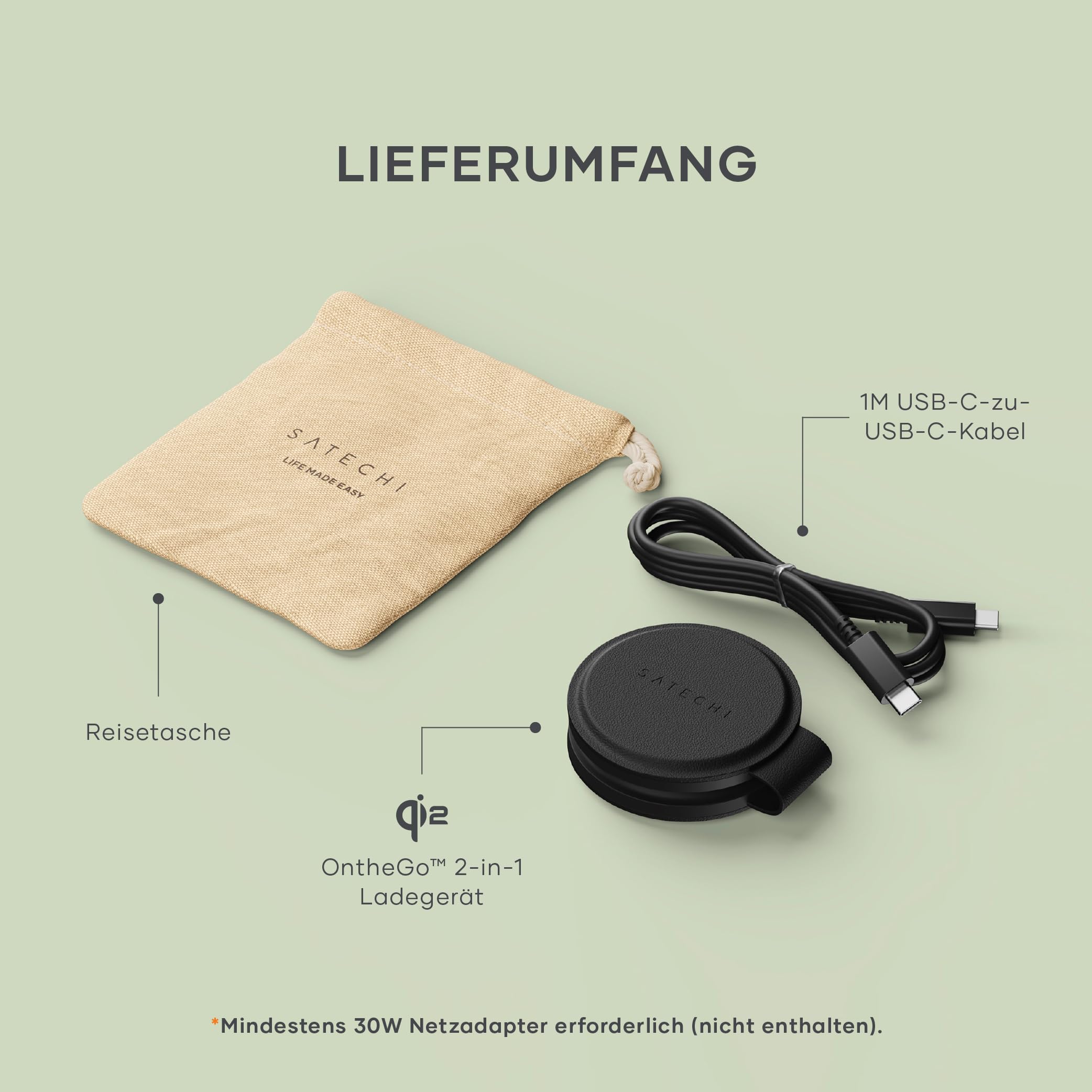 SATECHI OntheGo™ faltbares 2-in-1 Qi2 Ladegerät, 15 W, Schwarz | Kabelloses Reiseladegerät für iPhone 12–17 & Apple Watch, 15 W/5 W, 𝗼𝗵𝗻𝗲 𝗡𝗲𝘁𝘇𝘁𝗲𝗶𝗹 – 𝗺𝗶𝗻. 𝟯𝟬 𝗪