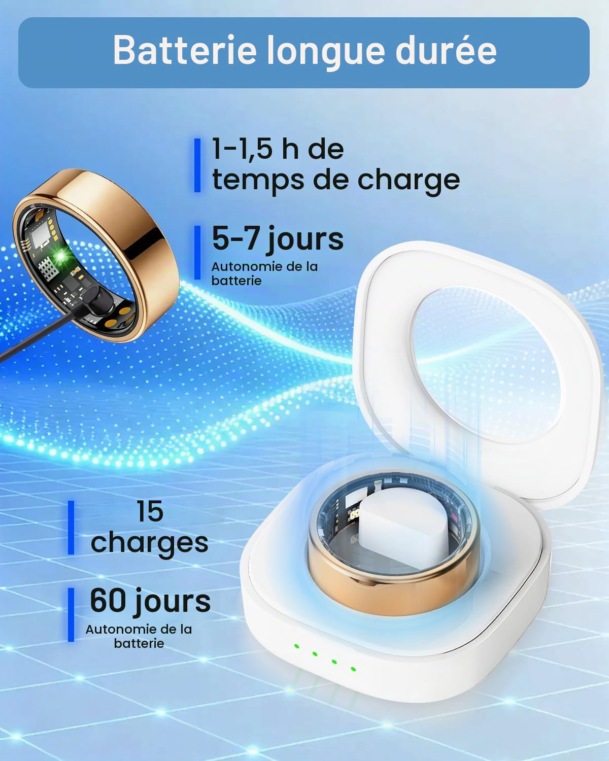 Benio Bague intelligente Gen4, mise à niveau 2026, anneau de santé intelligent pour homme et femme avec moniteur de fréquence cardiaque, oxygène dans le sang, surveillance du sommeil, comptage des pas