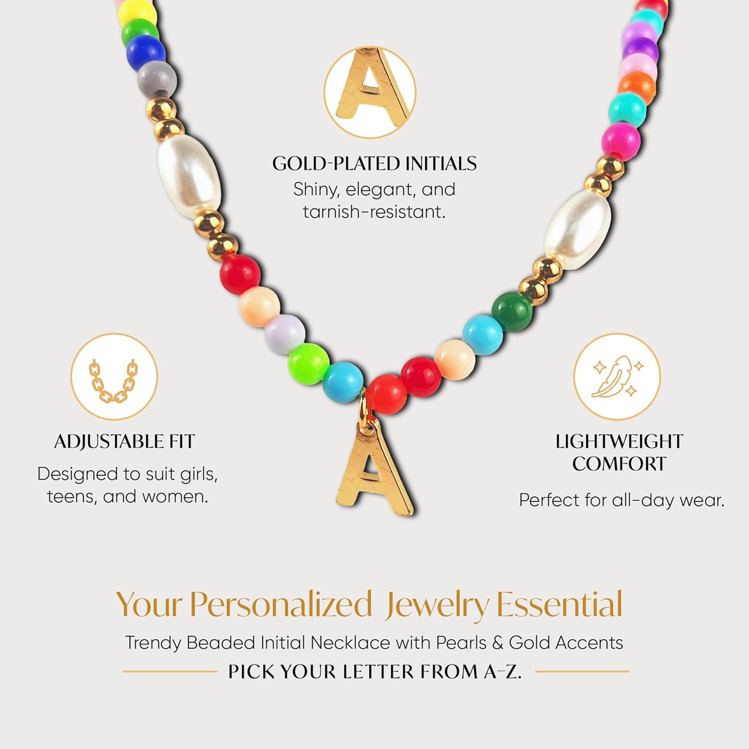Beaded Initial Necklaces with Pearl - Trendy Gold Plated Choker Necklace for Girls Women Teen Preteen, Personalized Letter Jewelry Holiday/Birthday Gifts for Kids - Image 2