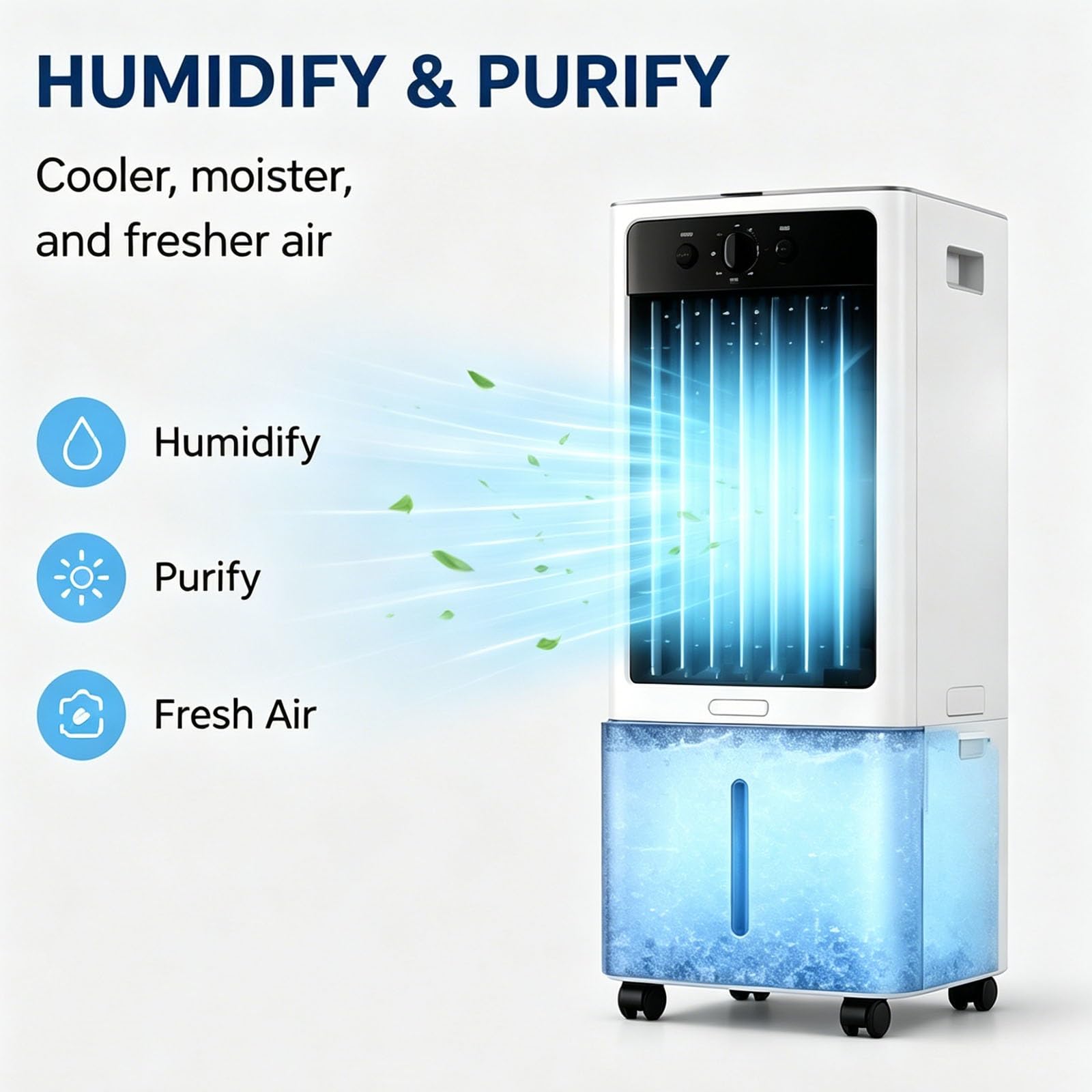 Aire Acondicionado Sin Tubo con Ruedas, Depósito de 10 L, 3 Velocidades, Diseño Desmontable, Ventilador Aire Frio para Dormitorio y Oficina