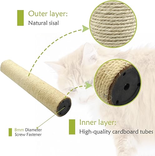 Miniatura 10 de 4 piezas de repuesto de poste rascador para gatos de interior de 15.7 x 3.1 pulgadas, piezas de repuesto de árbol de gatos natural, poste de yute