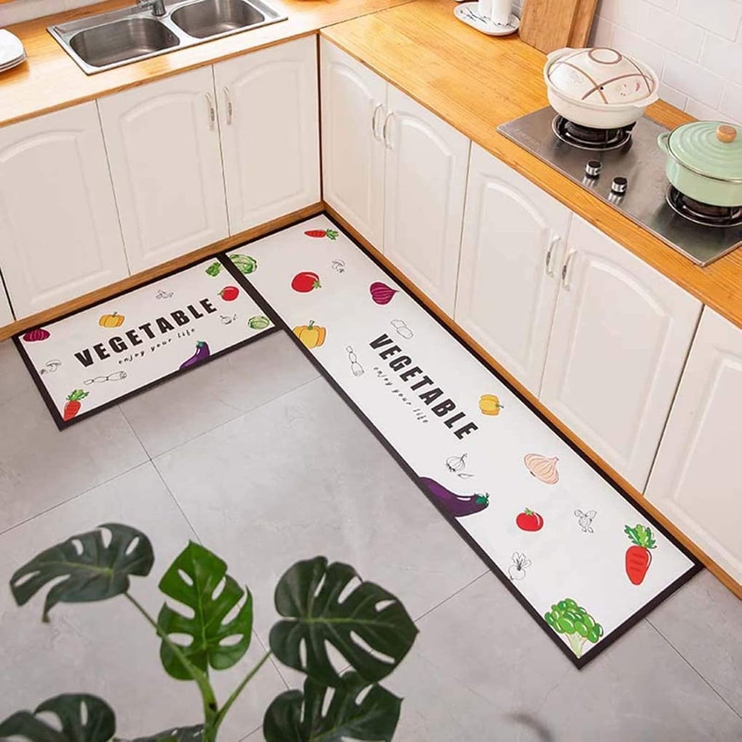 キッチンマット 45x150 台所マット 拭ける はっ水 ずれない 野菜柄 かわいい おしゃれ 北欧 塩化ビニール製 防ダニ 抗菌防臭 すべり止め付き 洗濯不要 Pvc製 大判 床保護 クッション疲れにくい Canadavisa Experts Ca