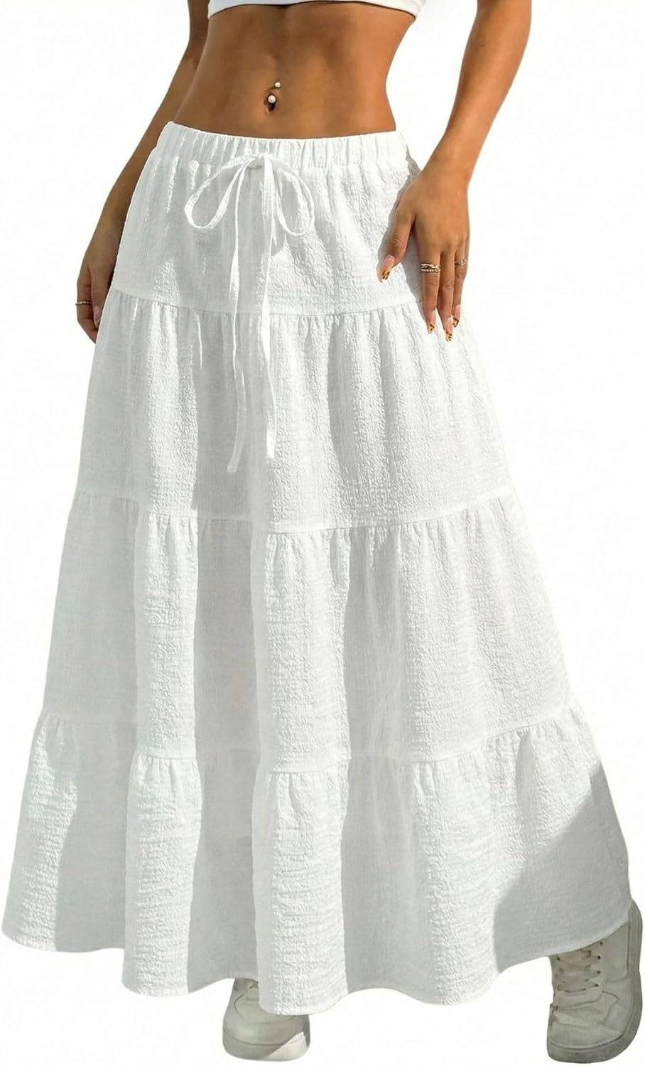 Verdusa Women’s Long Maxi Skirt 2026 Boho Flowy Flared Ruffle Skirts Beach Vacation Spring Going Out Outfits